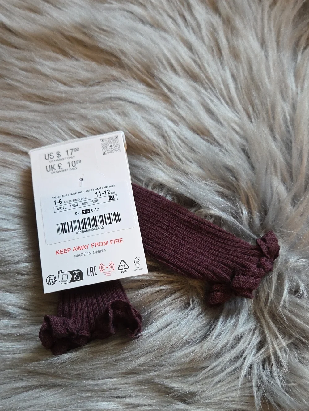 Nwt! Zara Kids Baby Girl Lace Trim Knee High Socks Burgundy